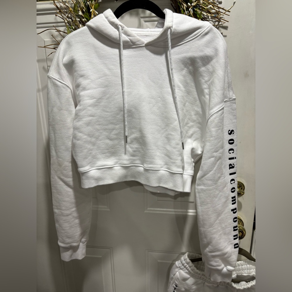 White Hoodie Crop Top and Shorts set